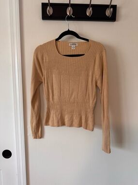 Tyler Boe Tan Silk Ribbed Long-Sleeve Sweater